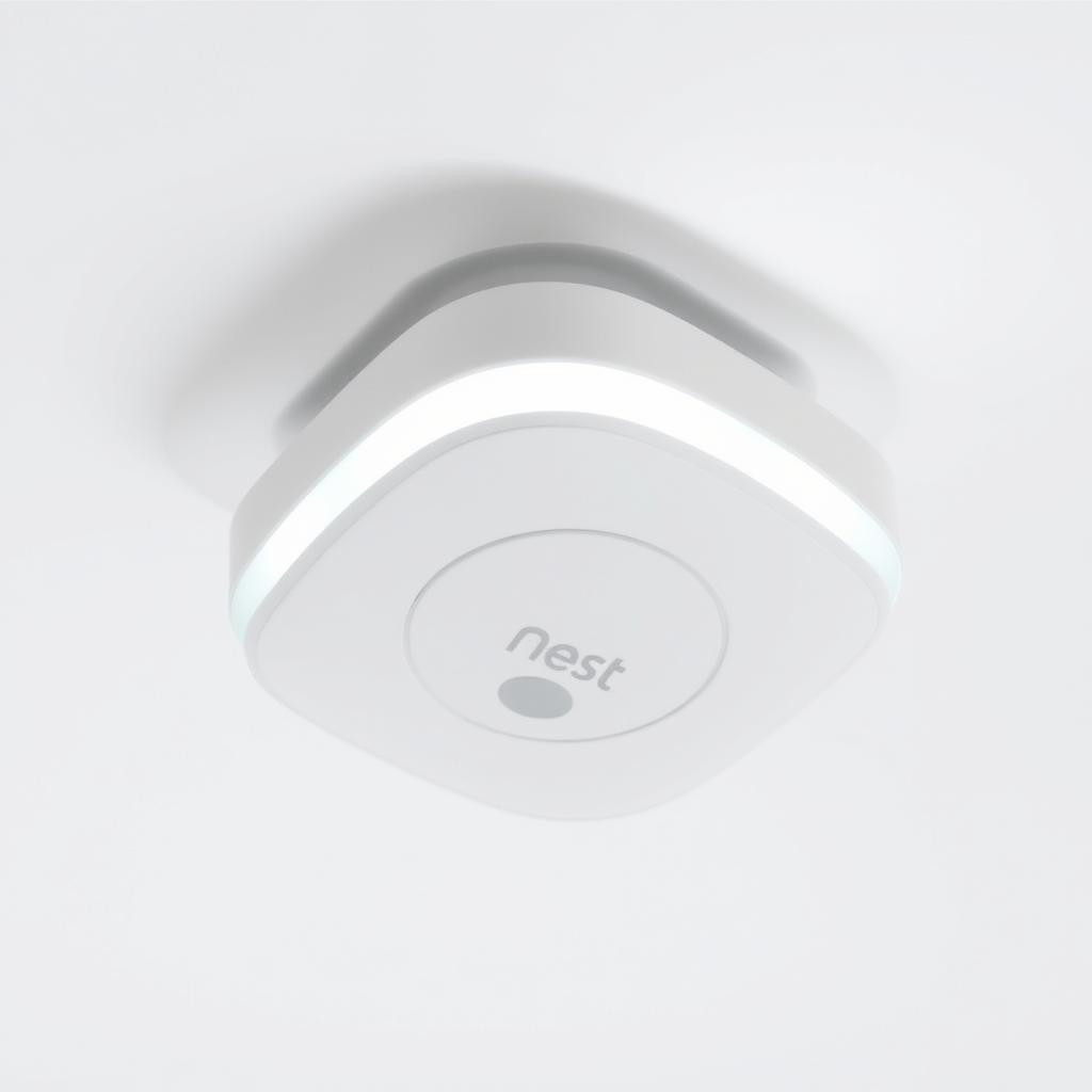 Nest Protect smart smoke detector mounted on ceiling with illuminated status ring