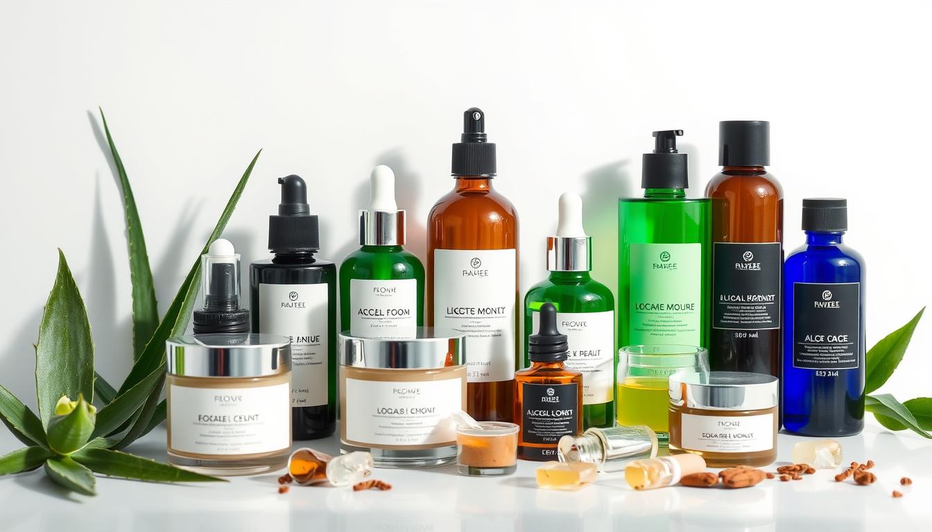 Collection of non-toxic skincare products with natural ingredients