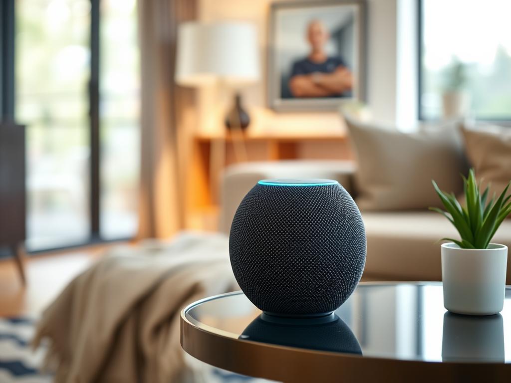 Amazon Echo 4th Gen smart speaker controlling smart lights in a living room
