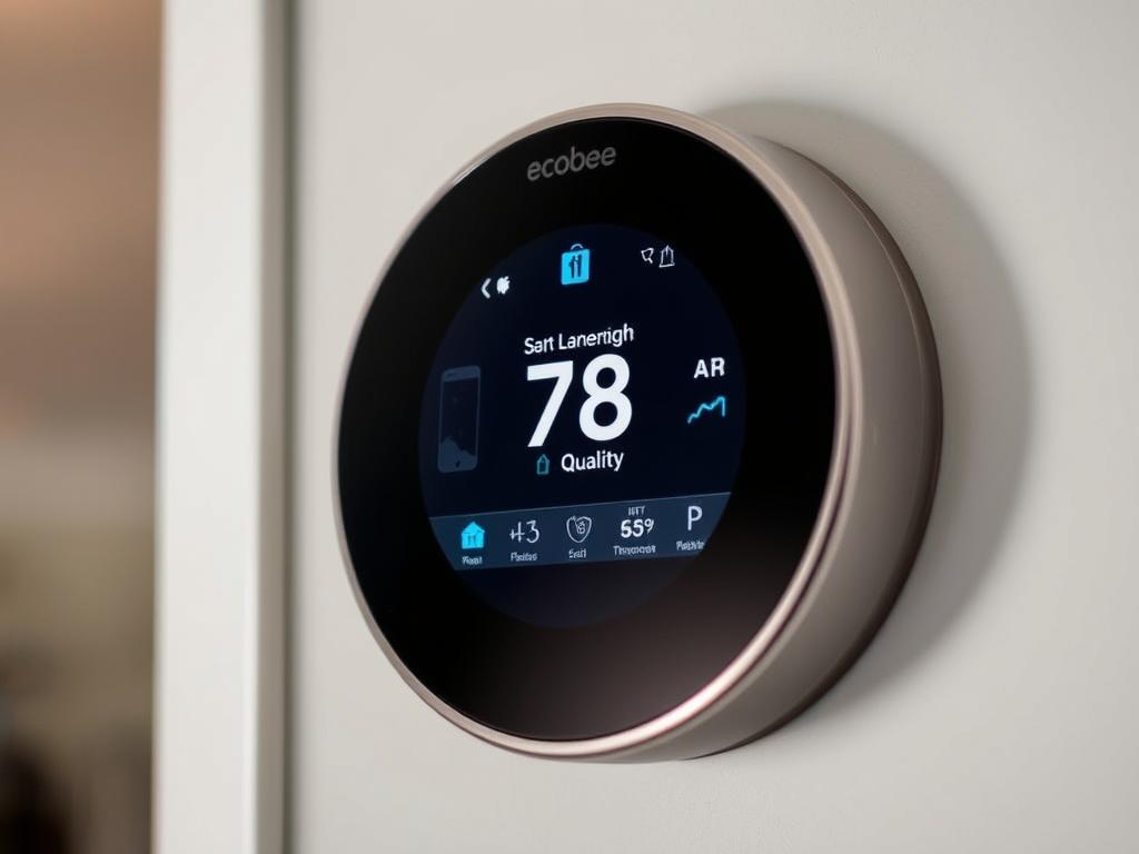 Ecobee Smart Thermostat Premium showing temperature controls and weather forecast