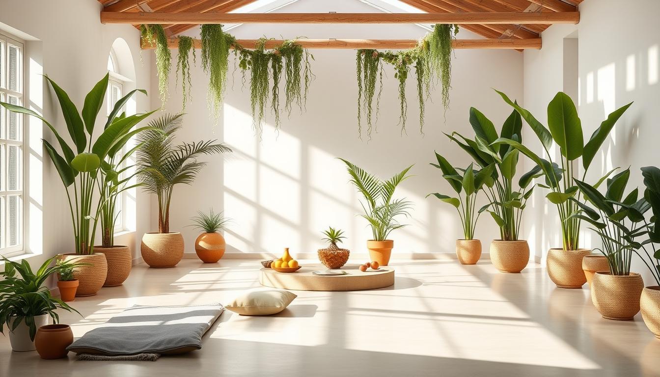 A serene health and wellness setting with natural elements promoting holistic well-being