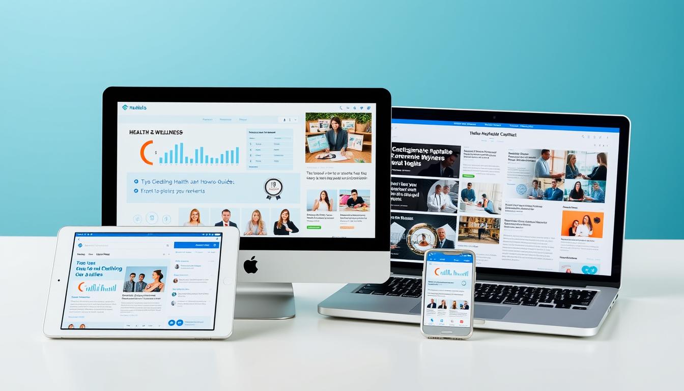 Various health and wellness content types displayed on digital devices
