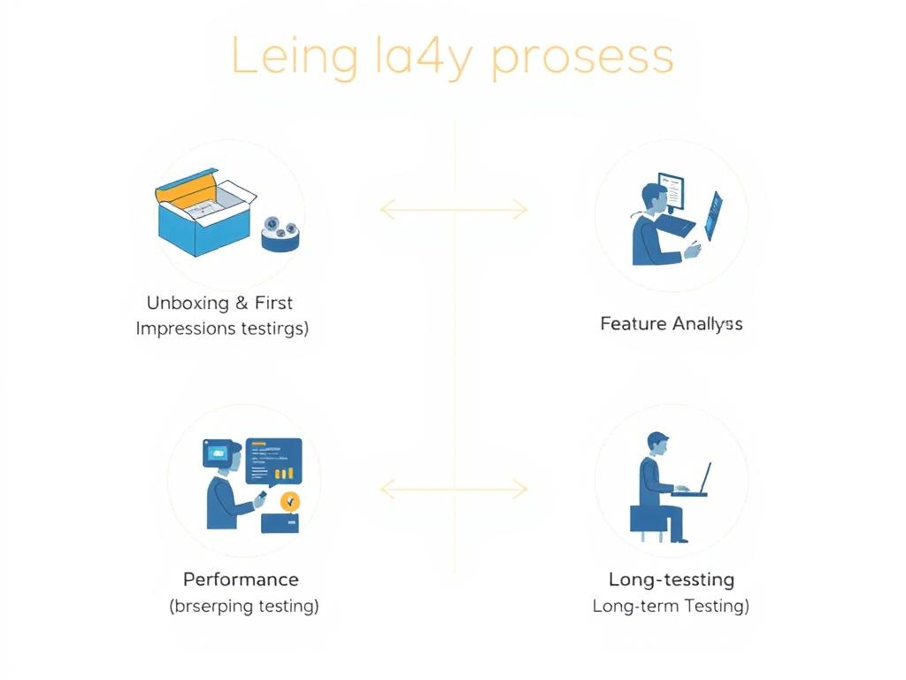Visual representation of our 4-phase testing process showing the progression from unboxing to long-term testing