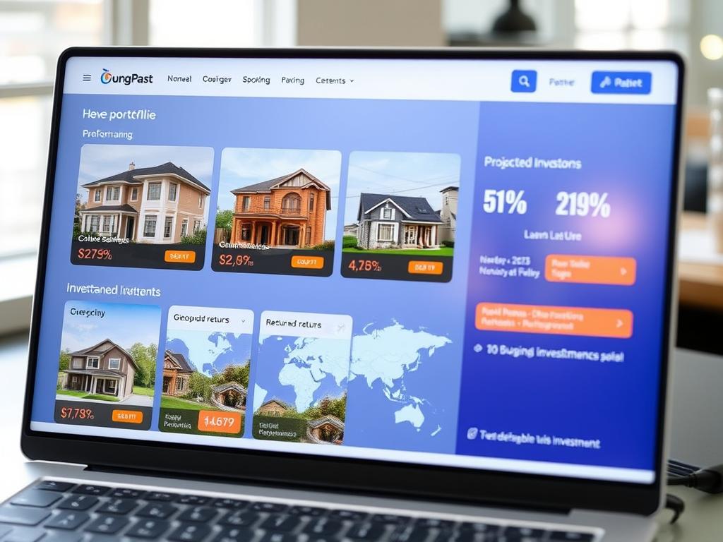 Digital platform showing real estate crowdfunding investments with 2025 performance metrics