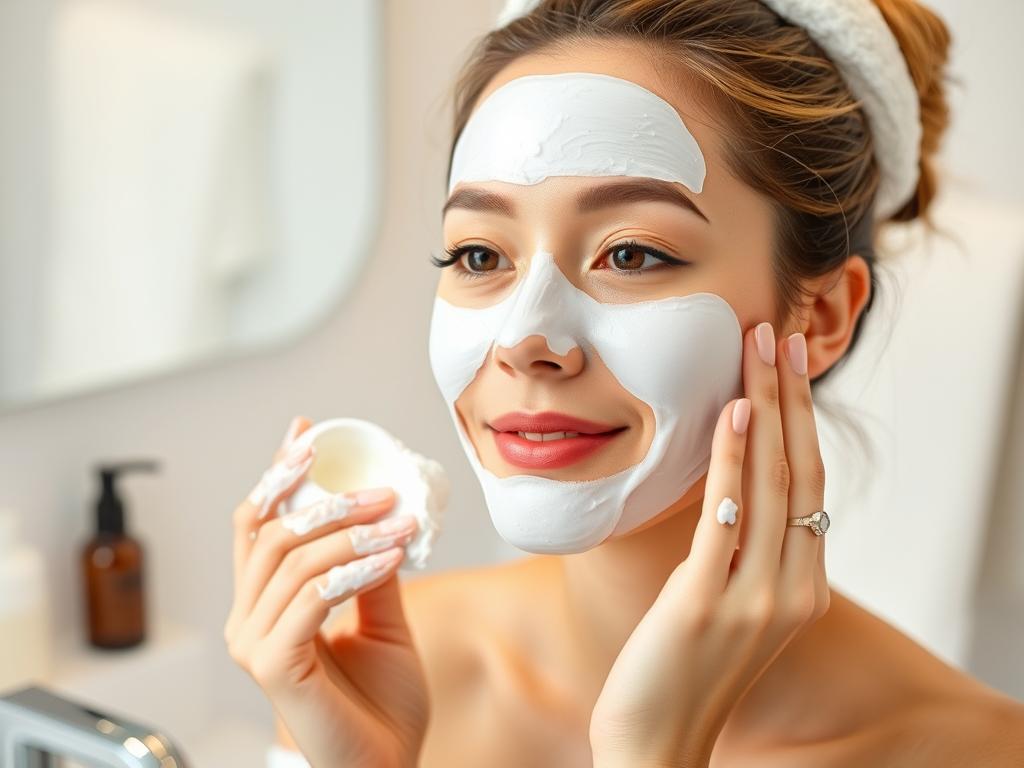 Woman cleansing face before applying chitosan mask