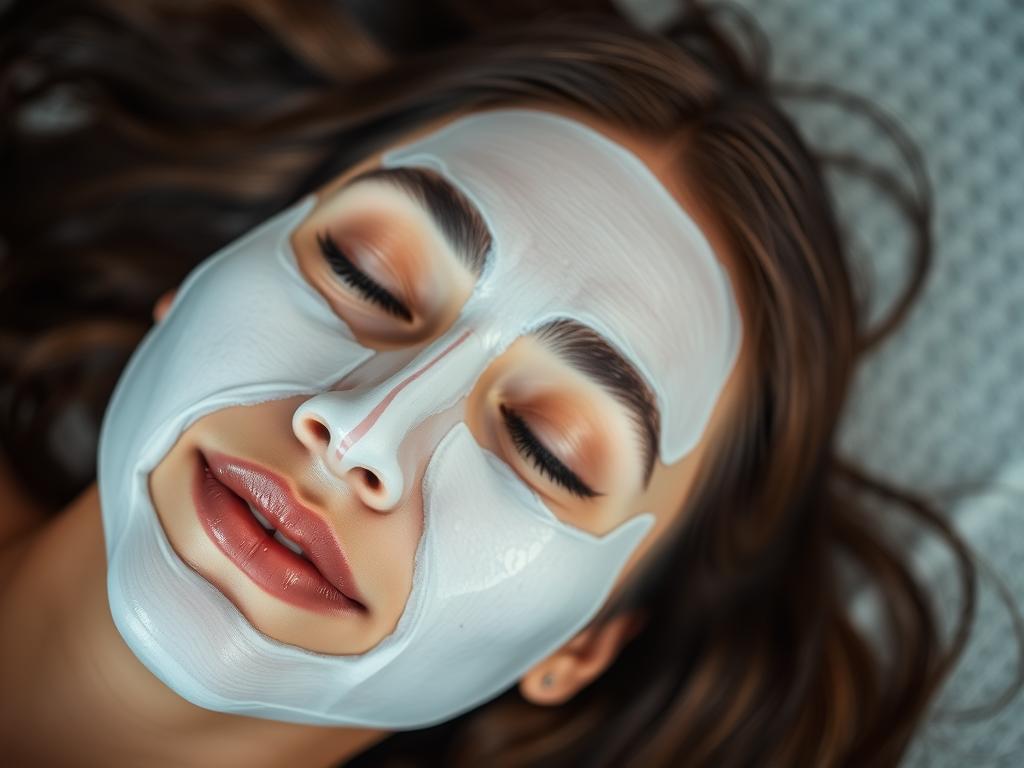 Woman relaxing with chitosan mask applied