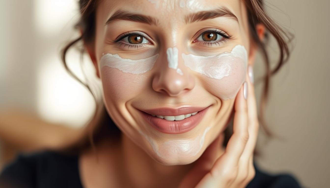Woman with radiant skin after using chitosan mask as part of her routine