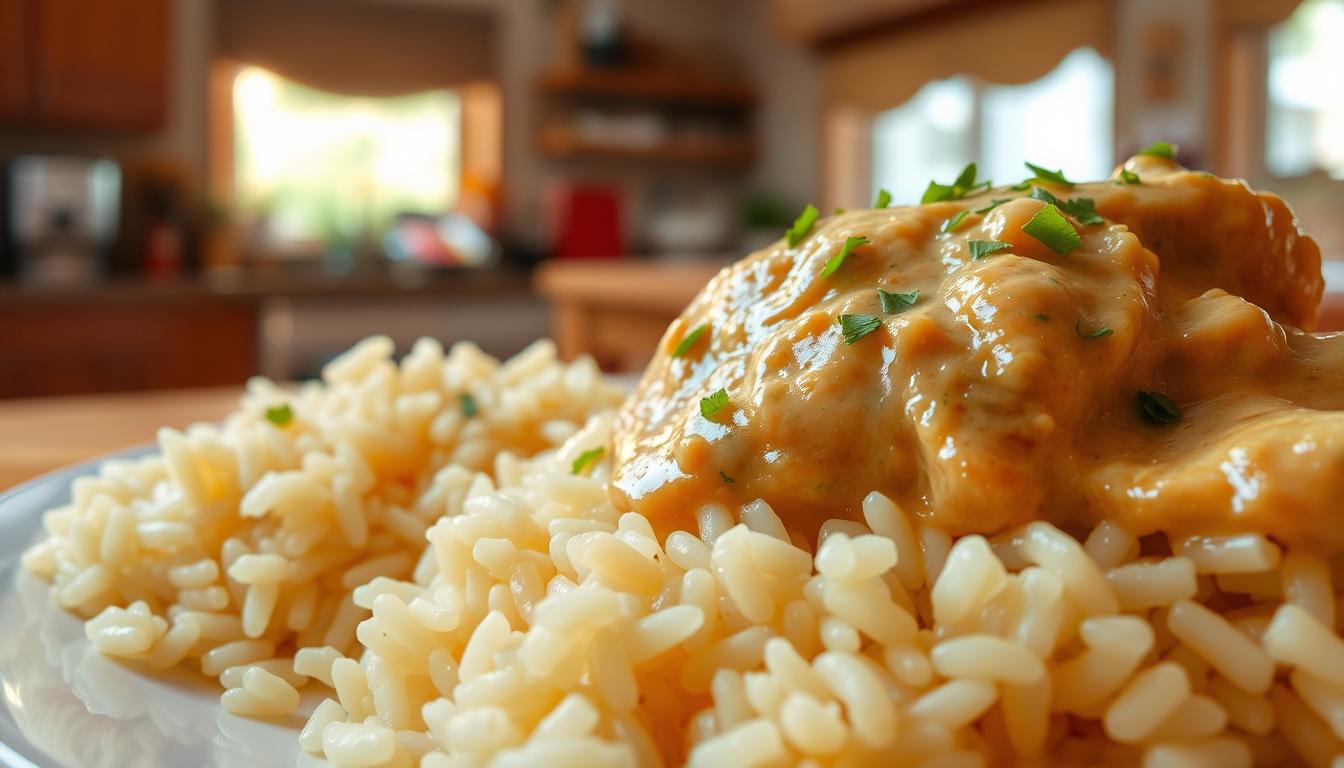 CREAMY SMOTHERED CHICKEN AND RICE