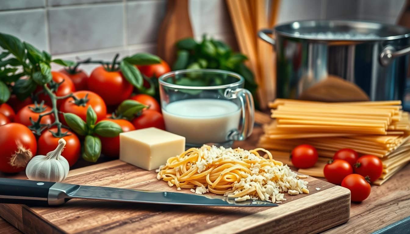 Preparing ingredients for creamy pasta dishes