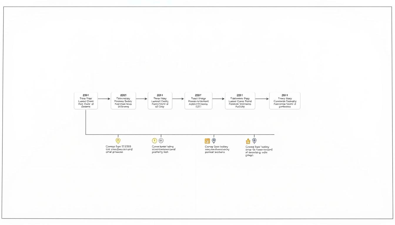 A detailed technical diagram depicting the GSECL चयन प्रक्रिया (selection process) against a clean white background, with a crisp, high-resolution rendering. The foreground should feature a streamlined flowchart illustrating the key stages of the selection process, using clean geometric shapes and minimalist iconography. The middle ground could showcase small, informative infographics highlighting important criteria and milestones. The background should provide ample negative space, with subtle grid lines or a faint gradient to suggest an official document or government publication aesthetic. The overall mood should convey a sense of professionalism, transparency and clarity, guiding the viewer through the nuances of the GSECL recruitment procedure.