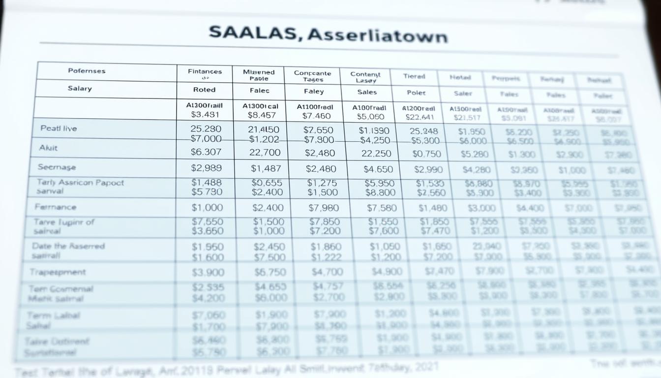 A highly detailed and technical illustration of the AAICLAS Assistant position's salary breakdown, presented in a clean and professional manner. The image should feature a comprehensive table or infographic displaying the various salary components, allowances, and other financial details related to this job role. The layout should be visually appealing, with a neutral color scheme and minimal text, allowing the numerical data to take center stage. Crisp, high-resolution rendering with a slight depth of field, creating a sense of depth and emphasis on the key information. The overall mood should convey a sense of clarity, precision, and transparency around the compensation package for this position.