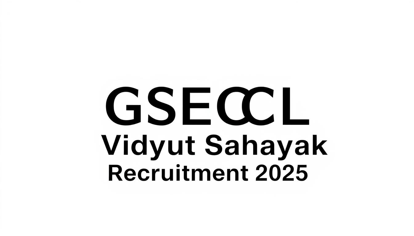 A modern and minimalist logo design for "GSECL Vidyut Sahayak Recruitment 2025" against a clean, crisp white background. The logo features the text "GSECL" in a bold, professional font, with "Vidyut Sahayak Recruitment 2025" arranged neatly underneath in a slightly smaller size. The logo is centered and well-balanced, giving it a sleek, authoritative presence. The overall design exudes a sense of reliability, precision, and professionalism, perfectly capturing the essence of the GSECL Vidyut Sahayak recruitment drive.