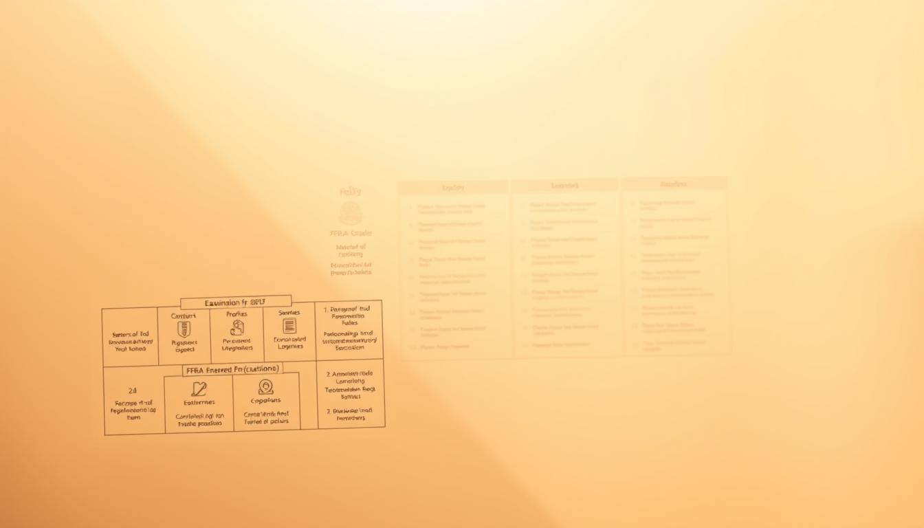 A high-resolution examination pattern against a soft, blurred background. In the foreground, a detailed diagram showcases the structure and sections of the PFRDA Grade A examination, with clear visual cues and icons representing the different components. The middle ground features a subtle grid or matrix layout, hinting at the systematic and organized nature of the exam. The background is a warm, neutral tone, creating a sense of professionalism and seriousness. Soft lighting casts a gentle glow, highlighting the key elements of the pattern. The overall composition conveys a sense of clarity, structure, and the rigorous academic standards associated with the PFRDA Grade A recruitment process.