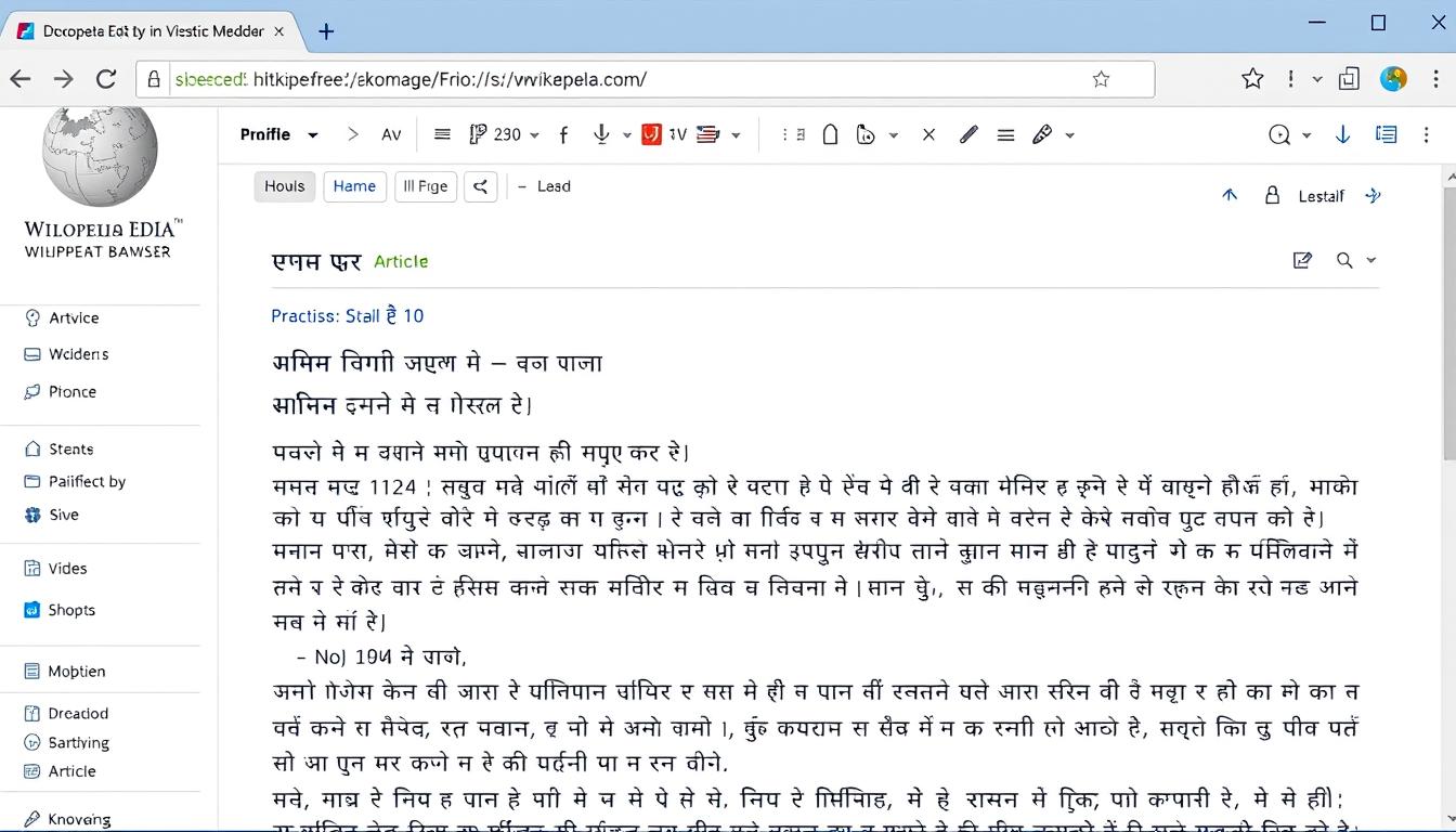 Screenshot showing the Wikipedia editing interface in Hindi on JioSphere Browser