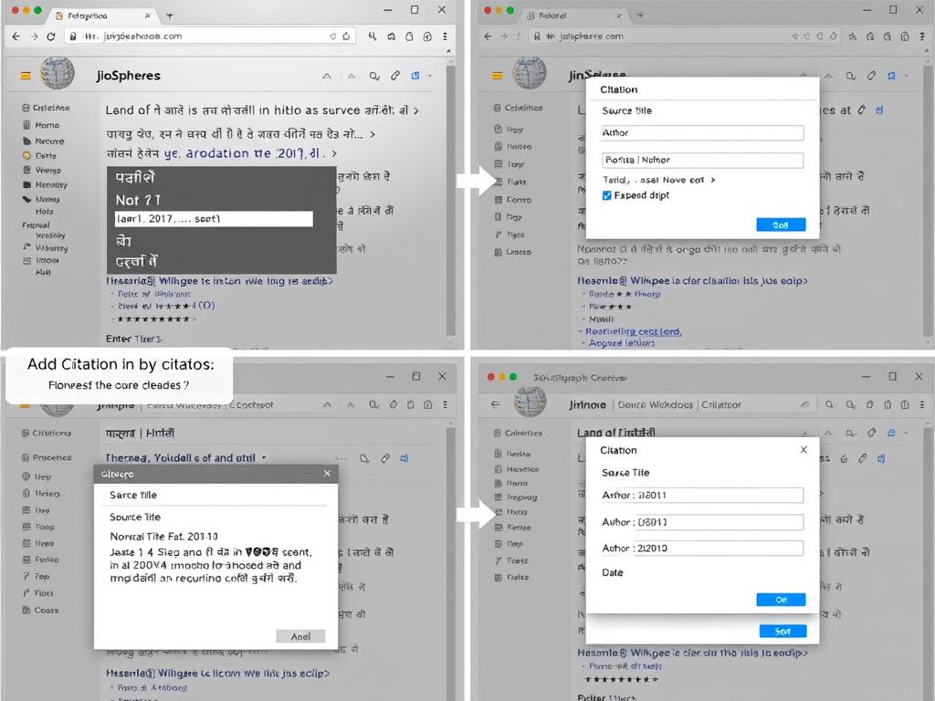 Demonstration of adding a citation in Hindi Wikipedia using JioSphere Browser