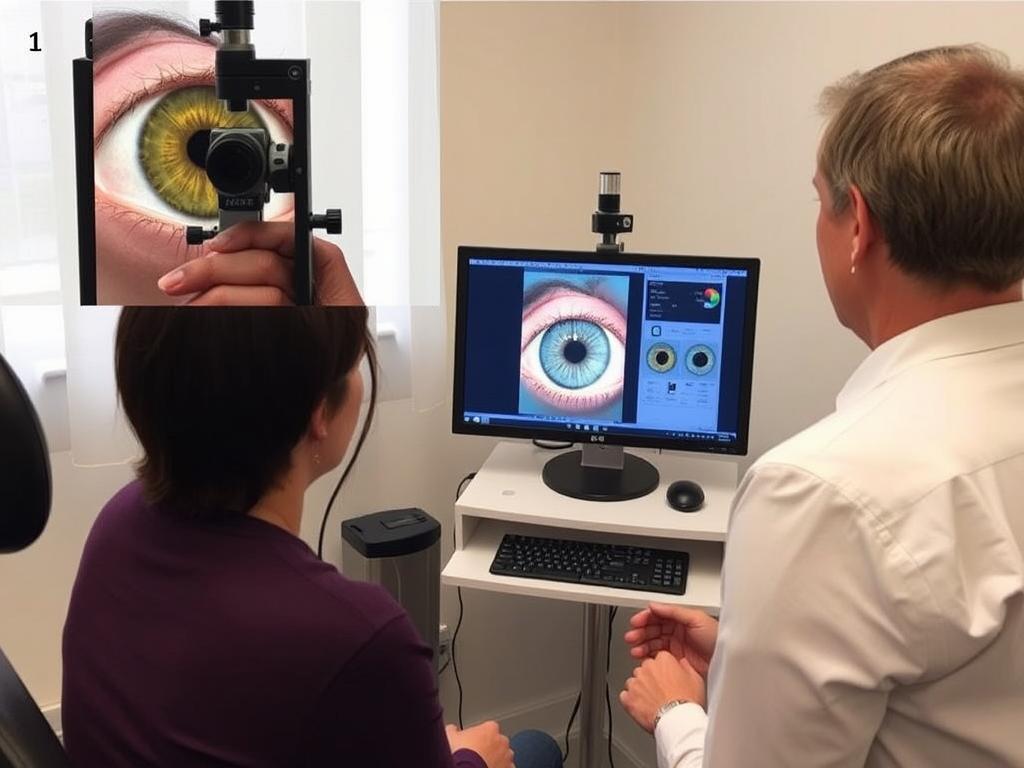 Iridology session showing iris photography and analysis process