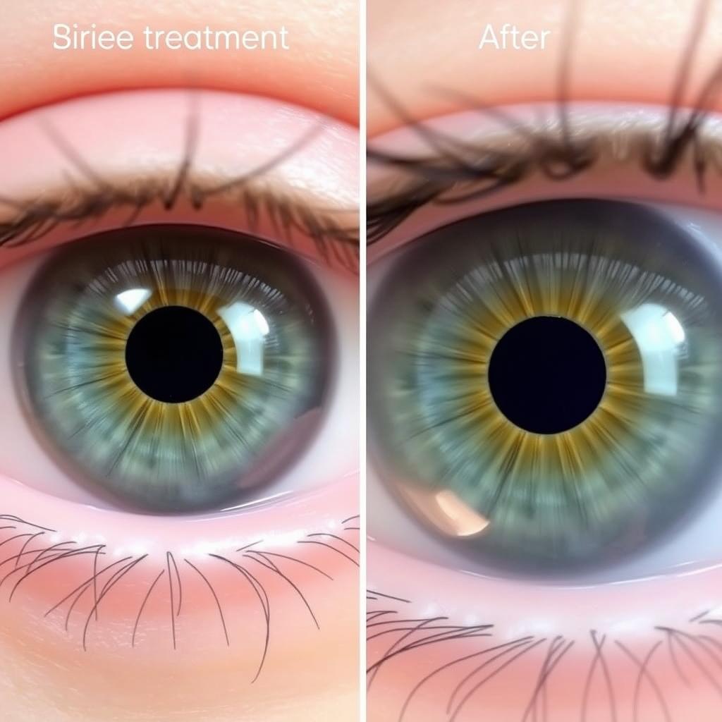 Before and after iris images showing changes following treatment based on iridology findings