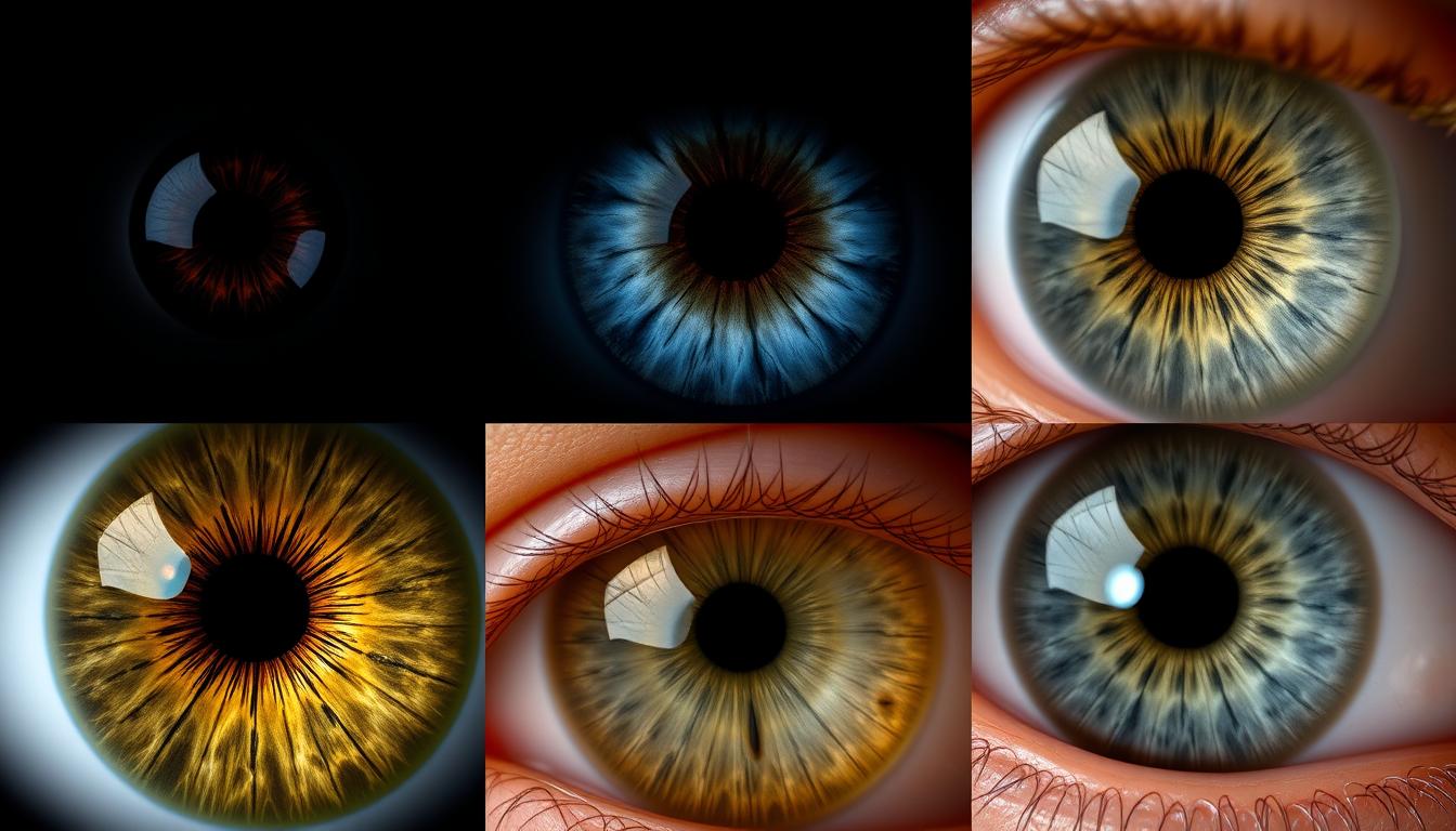 Collection of different iris colors showing variety in human eye coloration