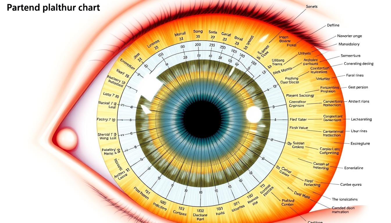 Detailed iridology chart showing mapped zones of the iris