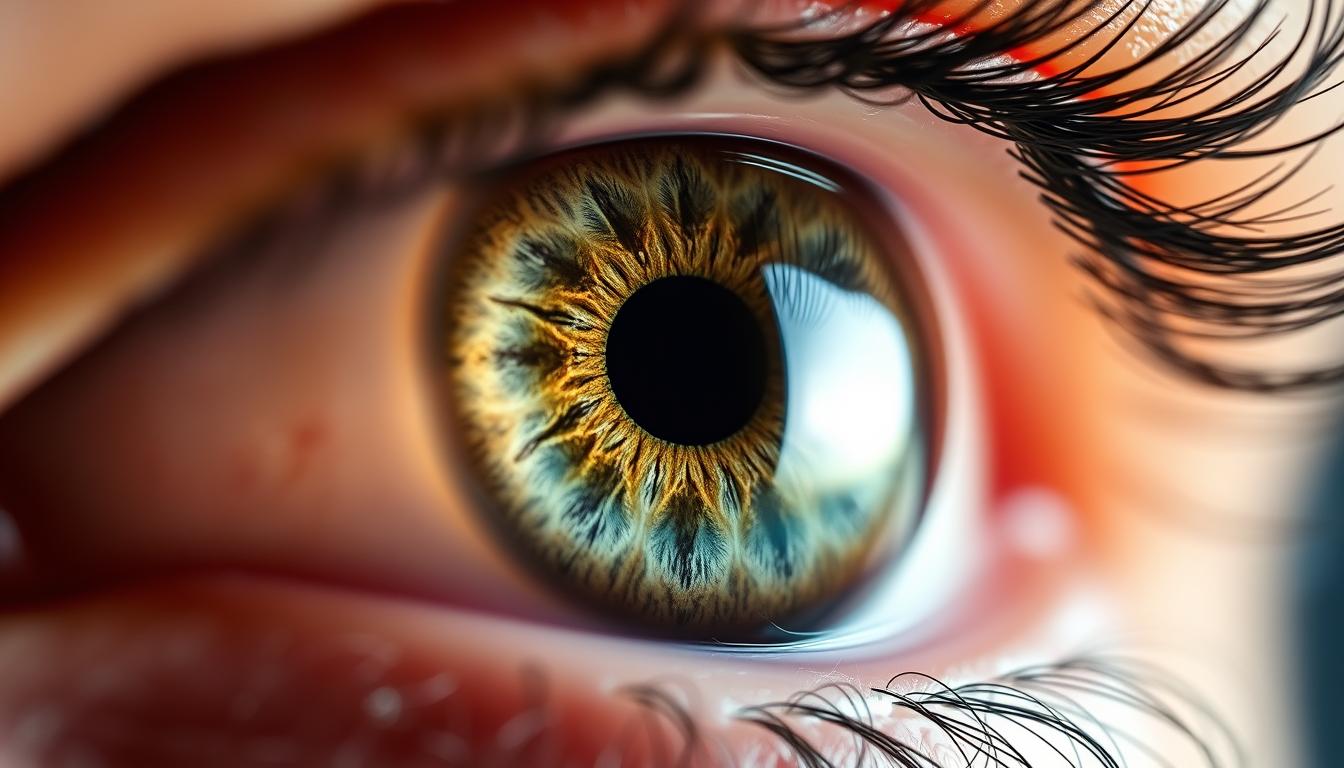 Close-up of human iris showing detailed patterns used in Iridology Iris Diagnosis