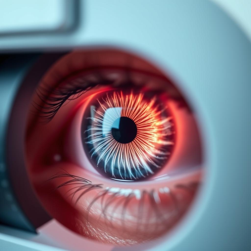 Close-up of an iridology examination using a specialized iriscope
