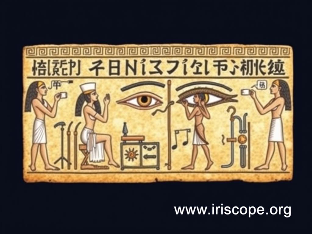 Ancient Egyptian hieroglyphics depicting eye examination