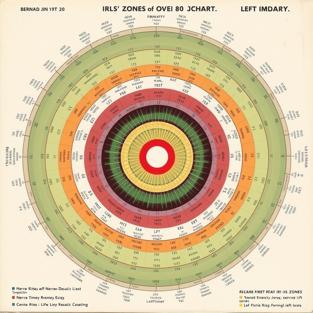 Bernard Jensen's detailed left iris chart from the 1950s showing over 80 mapped zones