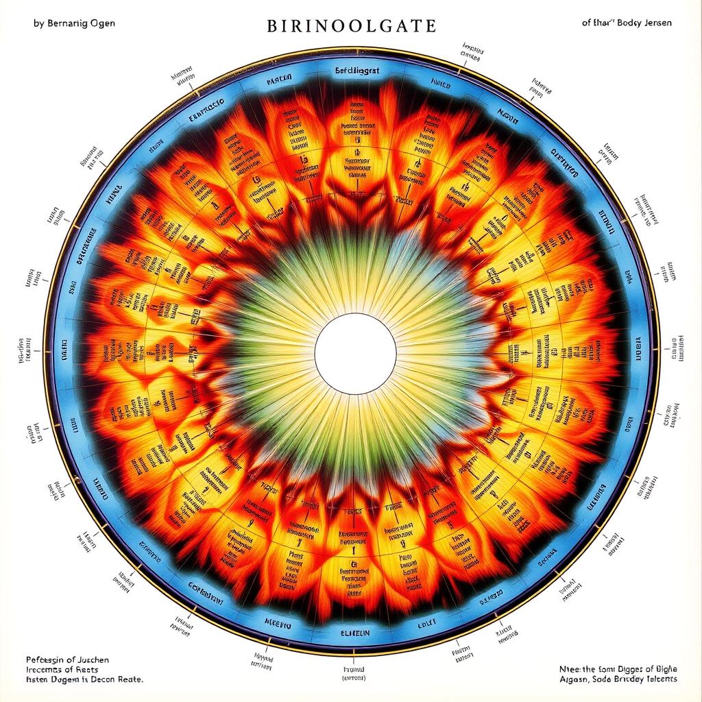 Bernard Jensen's detailed iridology chart showing the correlation between iris regions and body organs
