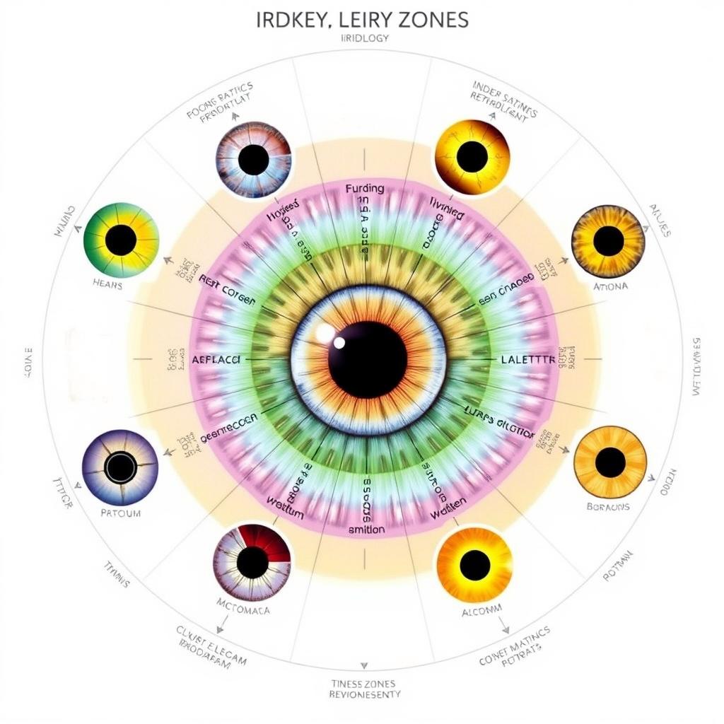 Detailed iridology chart showing the 12 key iris zones and their corresponding body systems