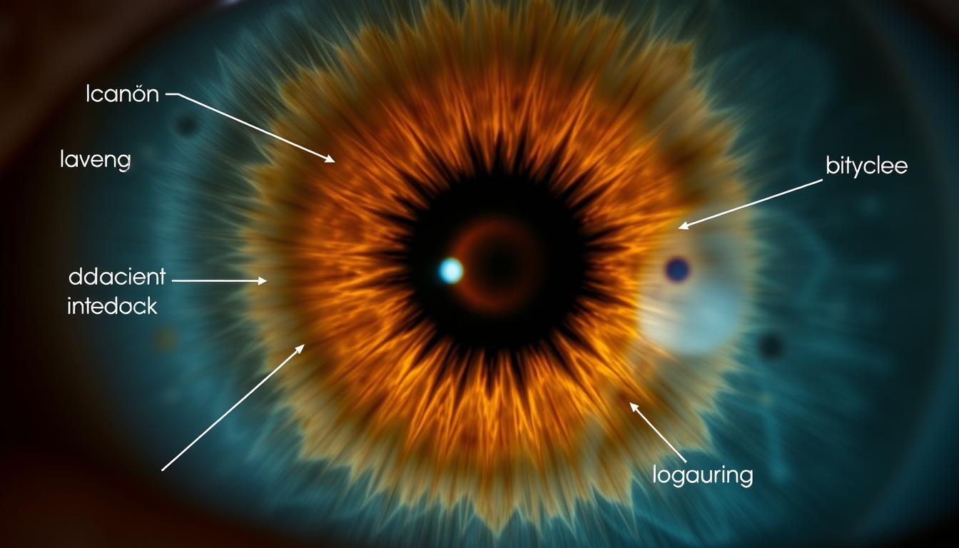 Close-up of iris showing various markings used in Iridology Iris Diagnosis