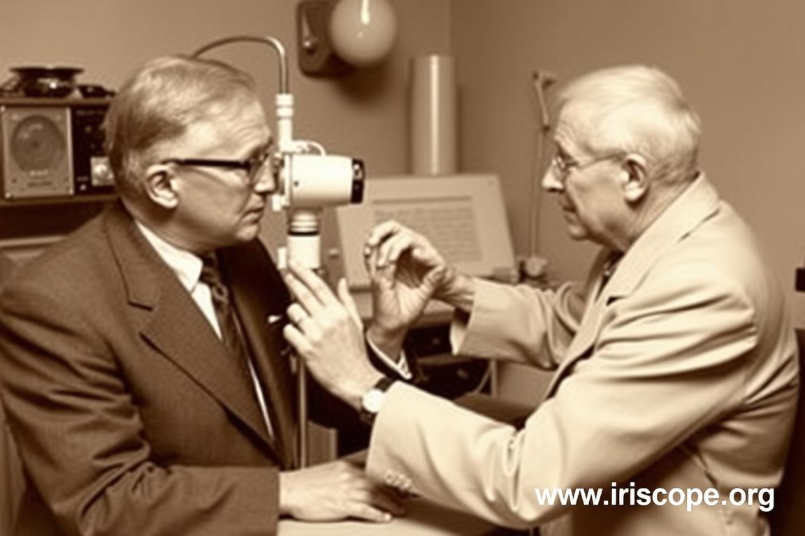 Dr. Bernard Jensen demonstrating iridology reading techniques
