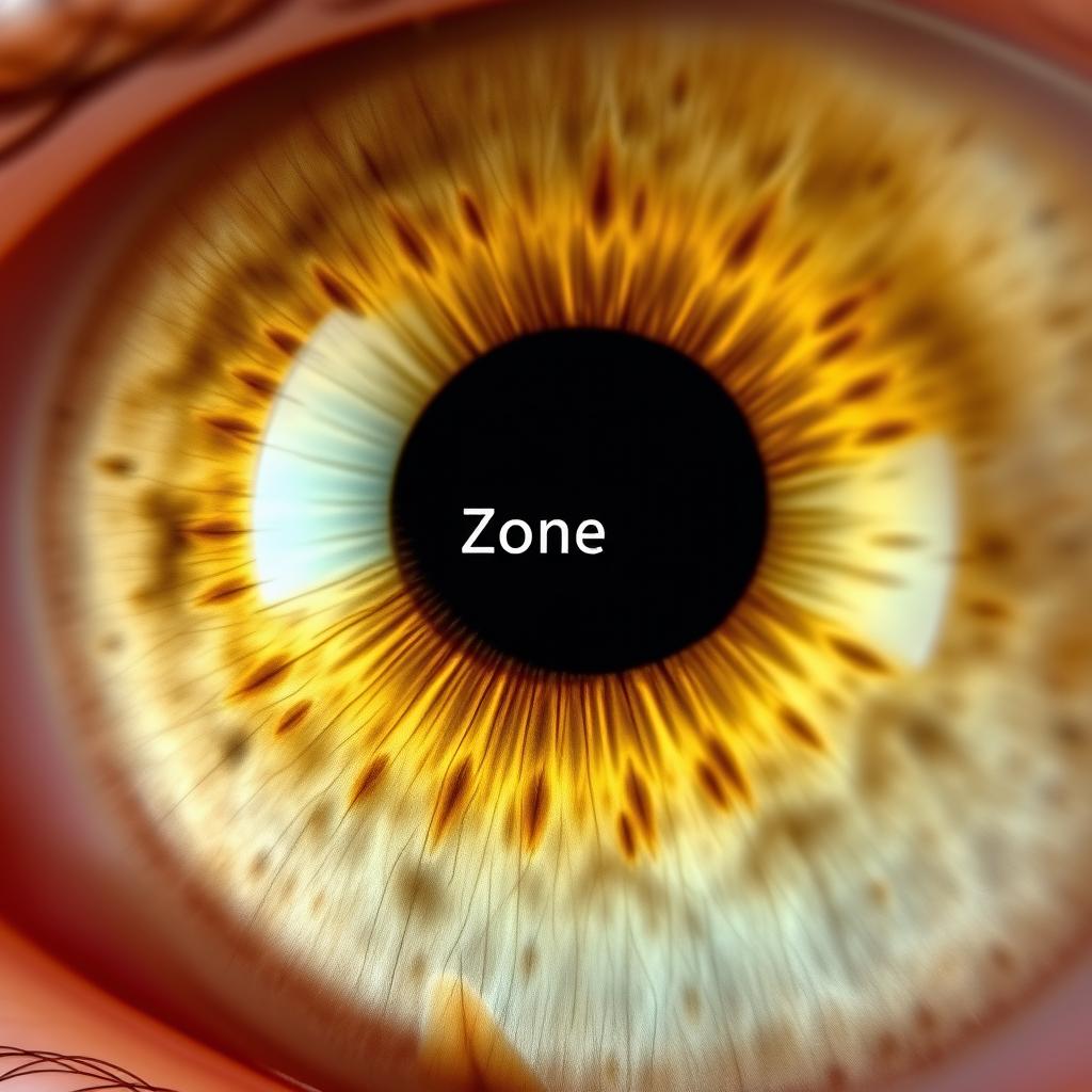 Close-up of the digestive zone in iris showing common markings used in Iridology Iris Diagnosis