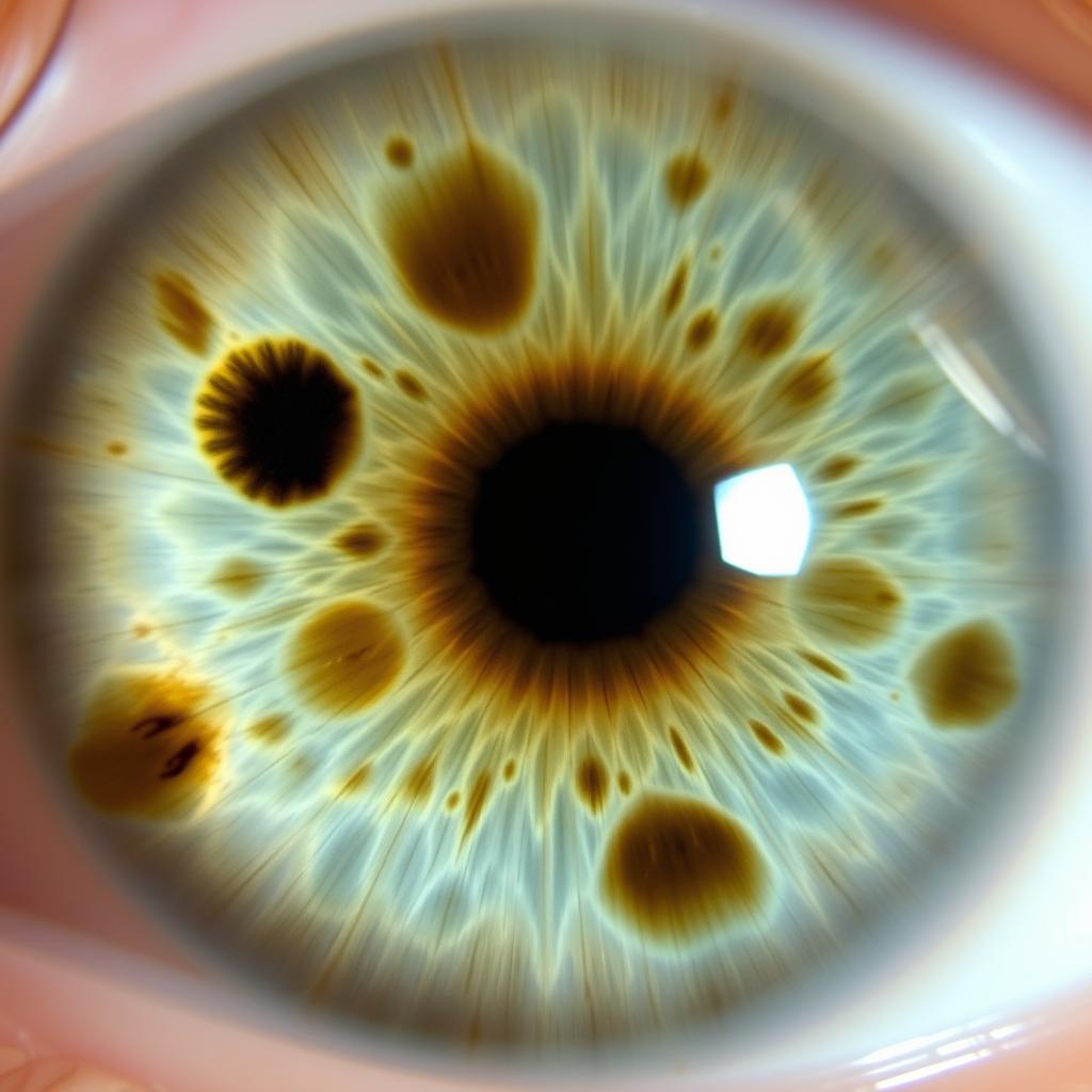 Before: Iris showing signs of inflammation and toxicity in Iridology Iris Diagnosis