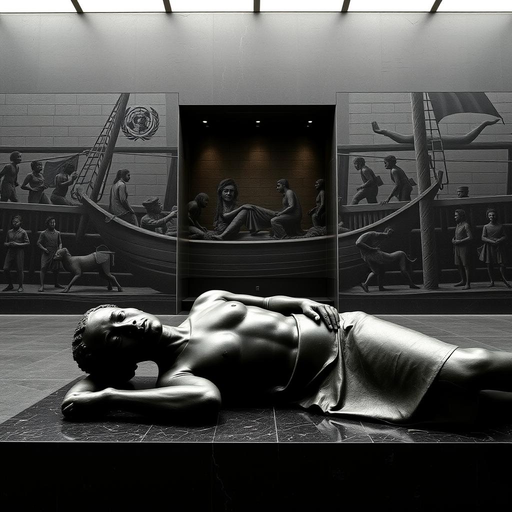 The human figure sculpture inside the United Nations Slavery Memorial representing those who suffered