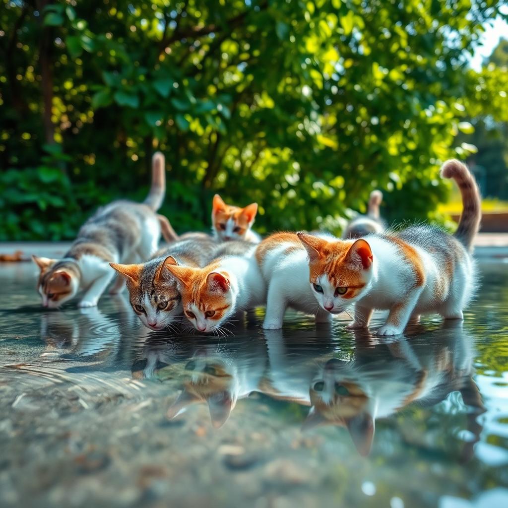 gatos e água