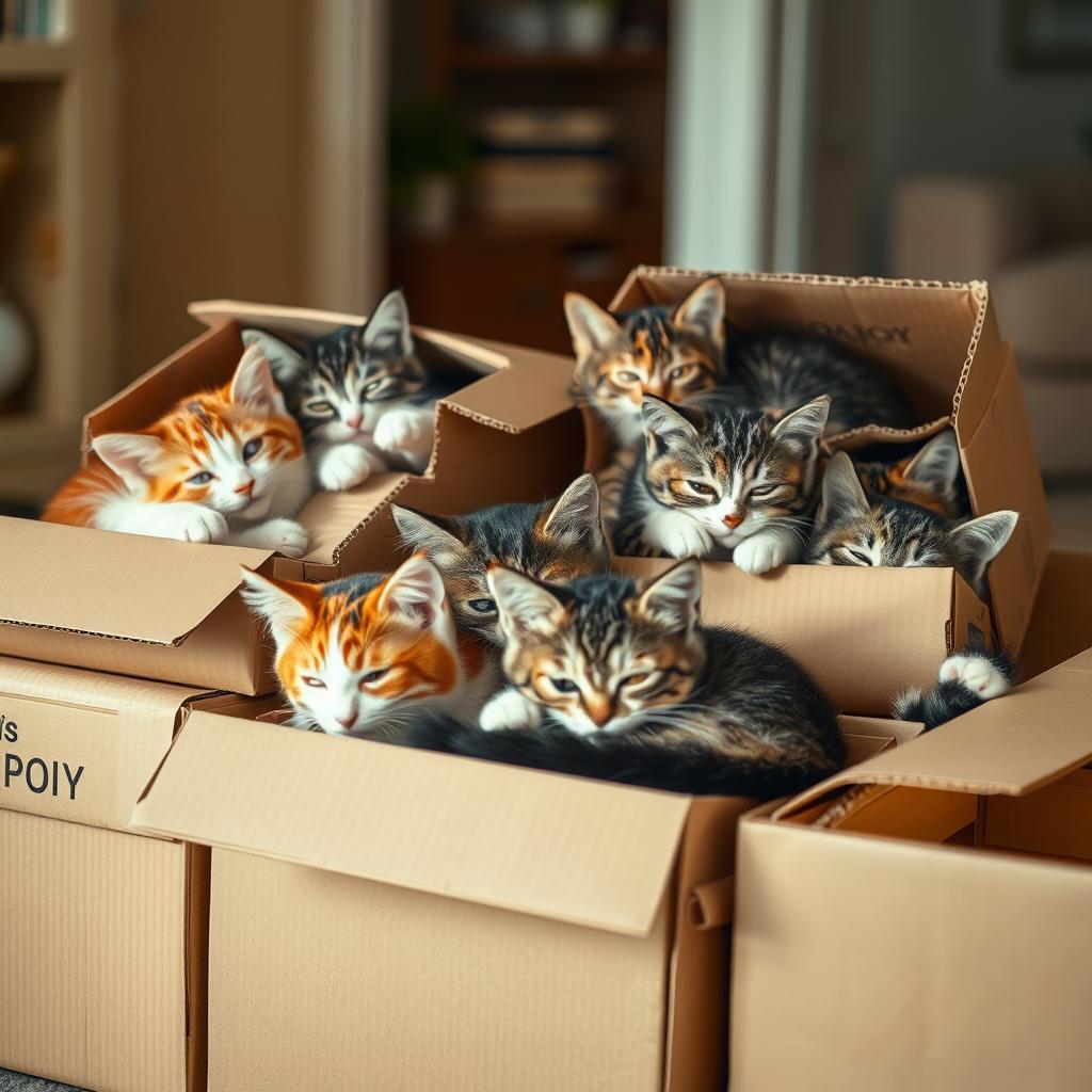 gatos e caixas de papelão