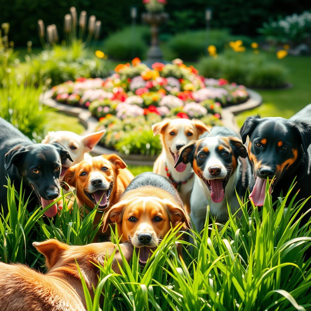cães comendo erva