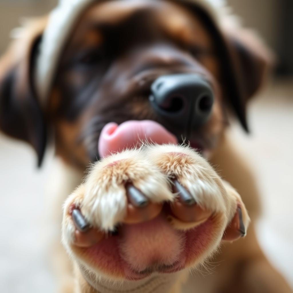 cachorro lambendo a pata
