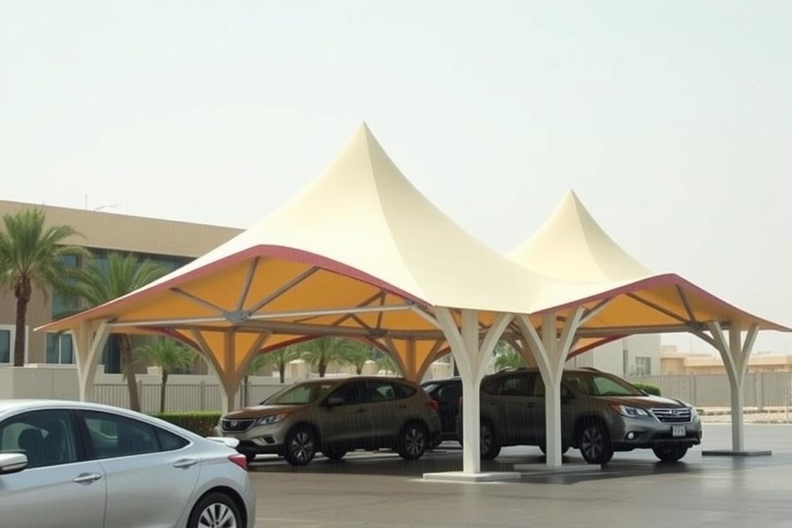 مظلات سيارات هرمية في مكة