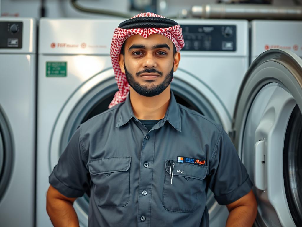 فني صيانة غسالات محترف في خميس مشيط يرتدي زي رسمي