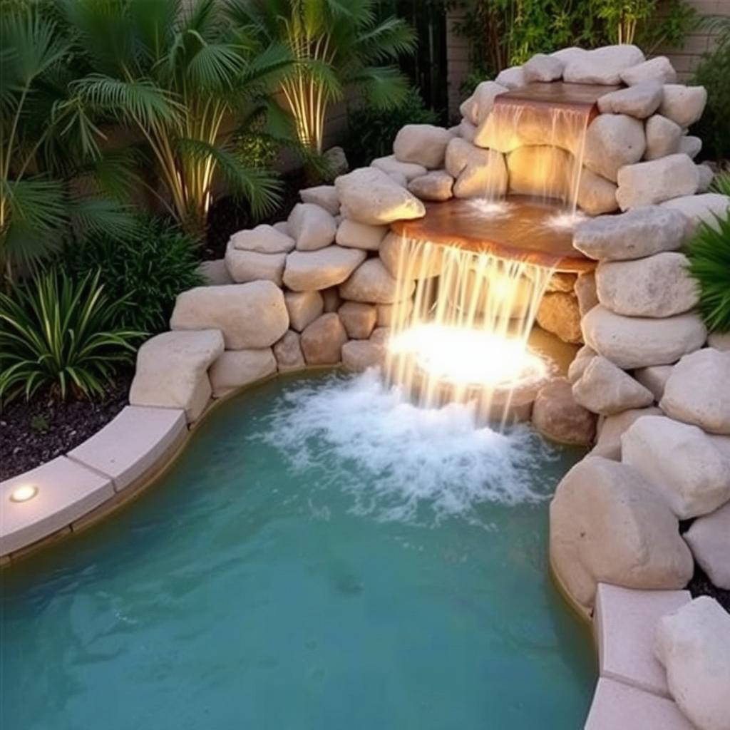 تصميم وتنفيذ شلال مائي في حديقة بالكويت