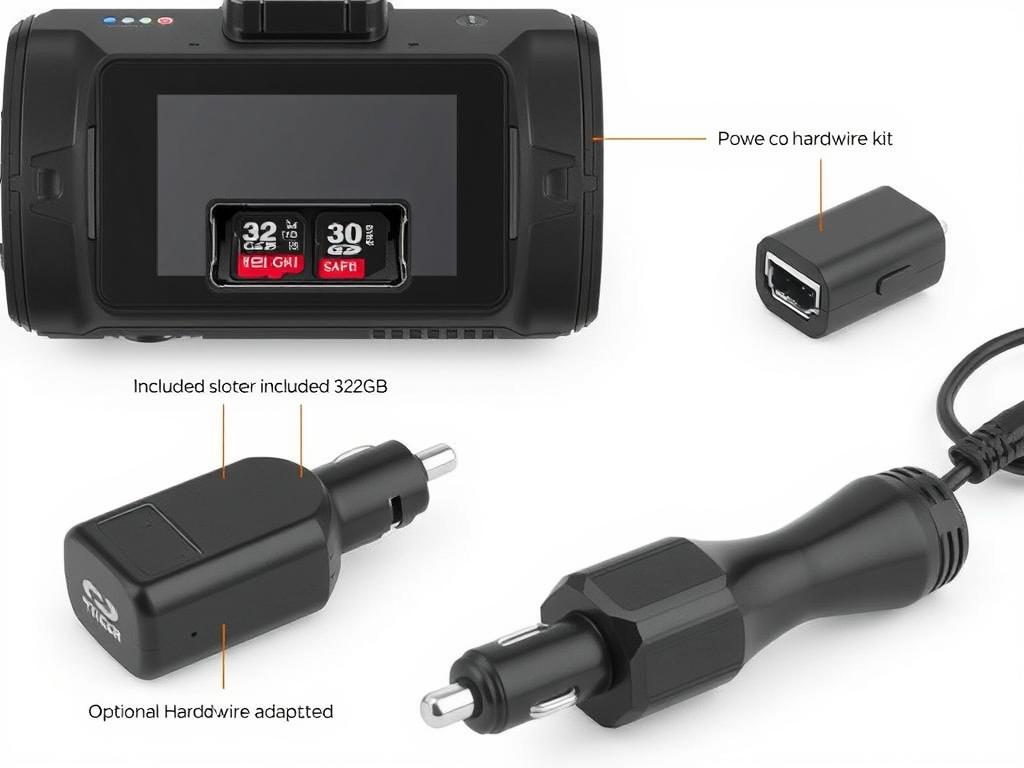 REDTIGER F7NP Dash Cam with memory card and power connection options