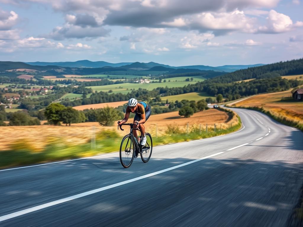 Rowerzysta na szosówce na asfaltowej drodze - e-bike vs rower szosowy turystyka