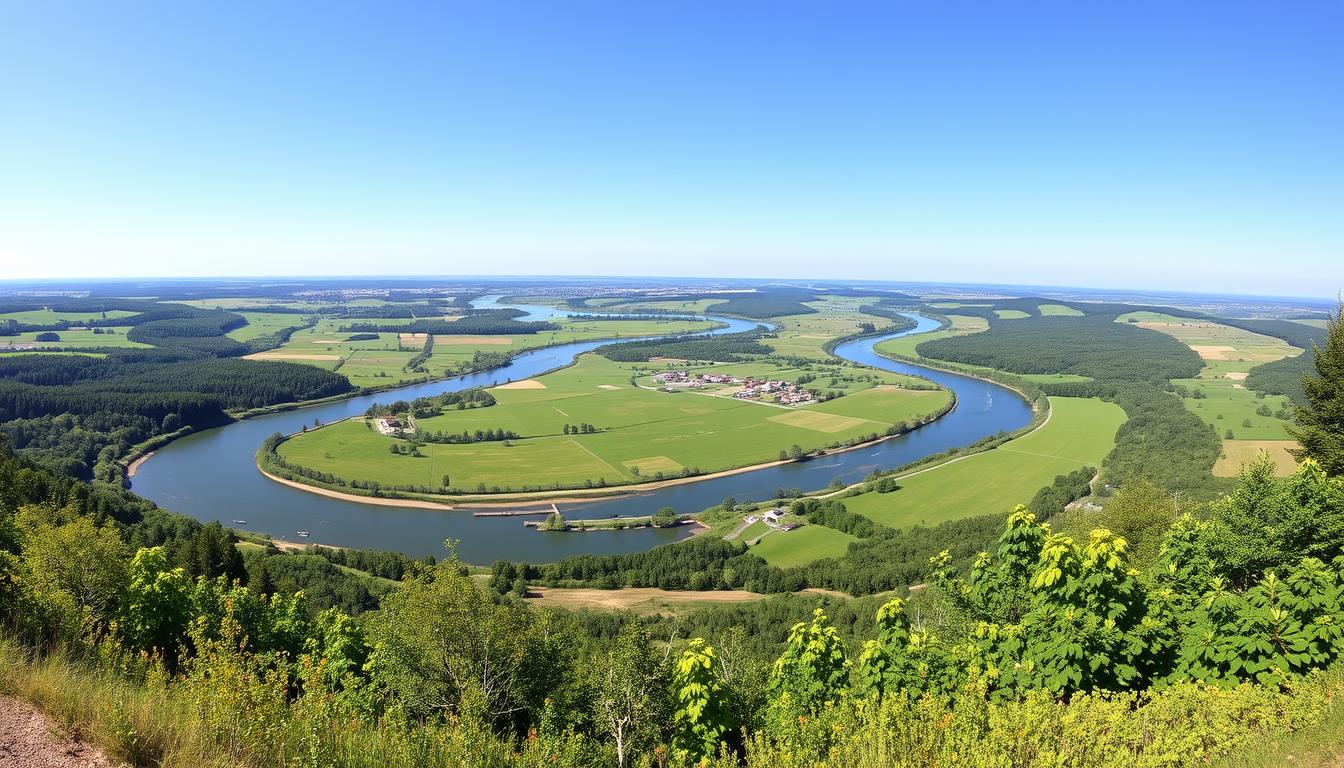 Panoramiczny widok na dolinę Bugu z punktu widokowego na trasie rowerowej, wycieczki rowerowe Mazowsze