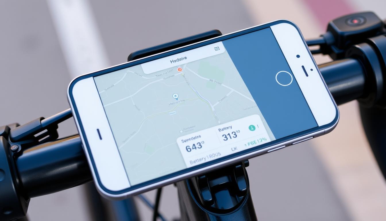 Smartfon z aplikacją rowerową połączony z rowerem hybrydowym
