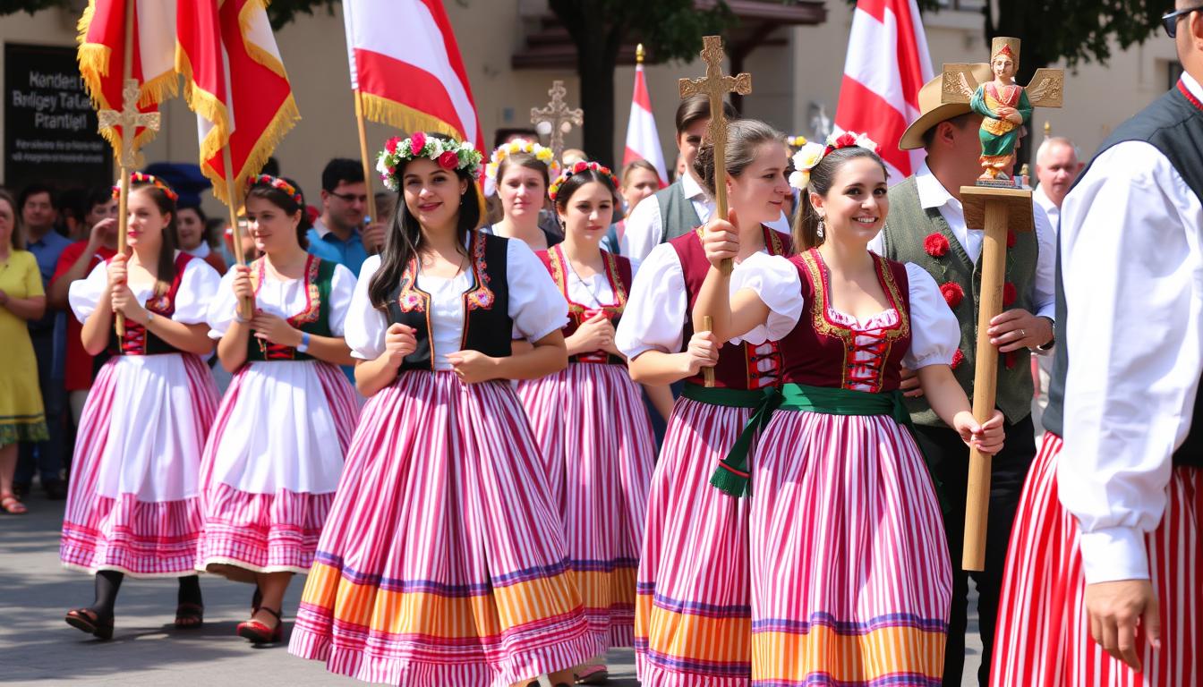 Procesja Bożego Ciała w Łowiczu z tradycyjnymi strojami łowickimi - wyjątkowa atrakcja turystyczna w Łowiczu