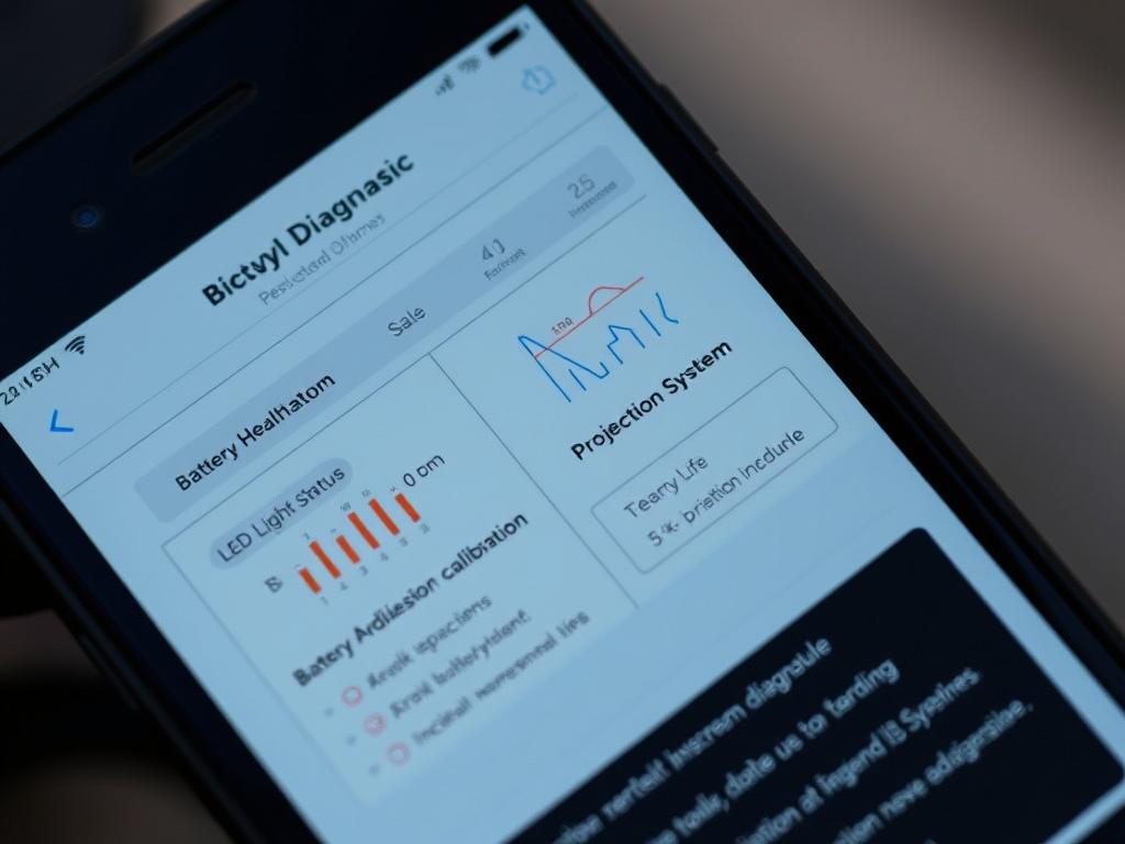 Ekran aplikacji mobilnej pokazujący diagnostykę systemów bezpieczeństwa roweru trekkingowego