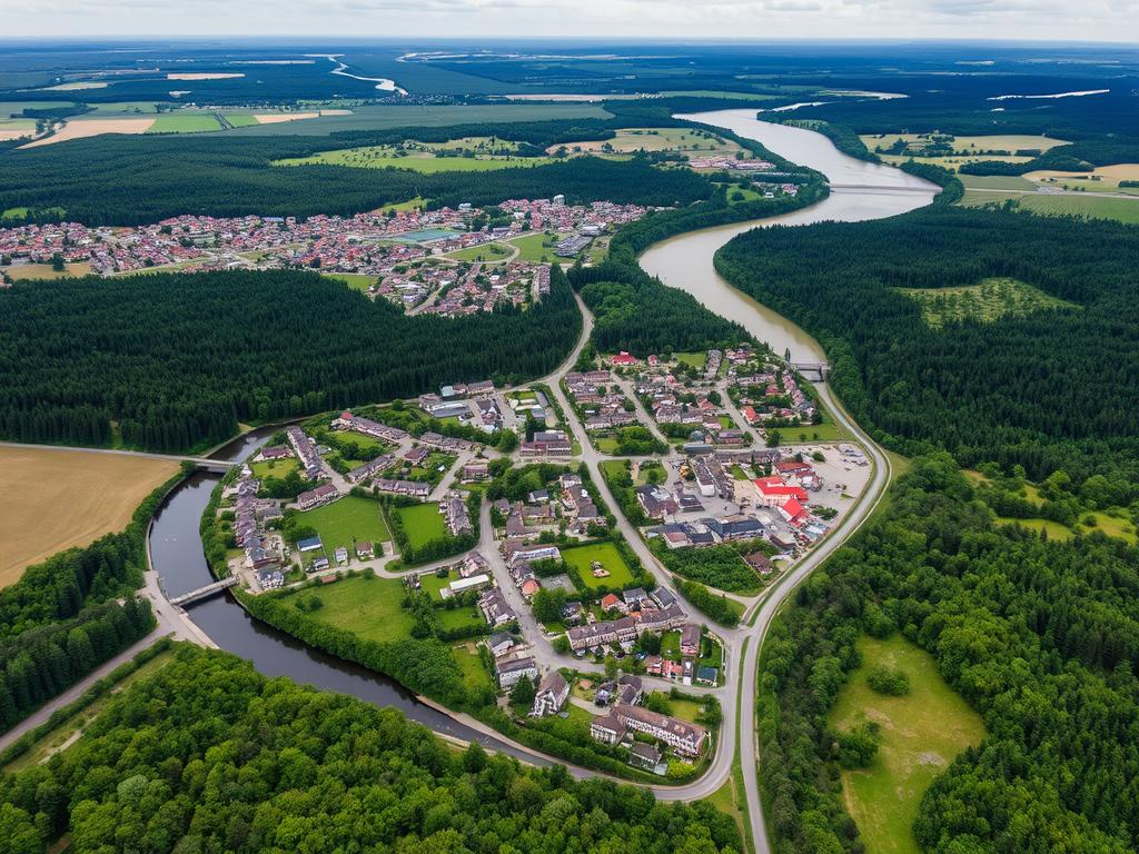 Panorama Wyszkowa z lotu ptaka pokazująca okoliczne tereny zielone idealne na wycieczki rowerowe