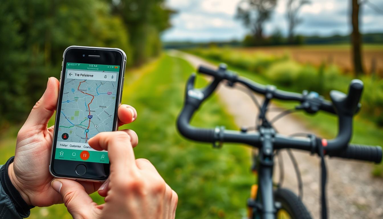 Rowerzysta korzystający z mapy GPS na telefonie podczas wycieczki z książki Polska na rowerze. 60 wycieczek jednodniowych dla każdego
