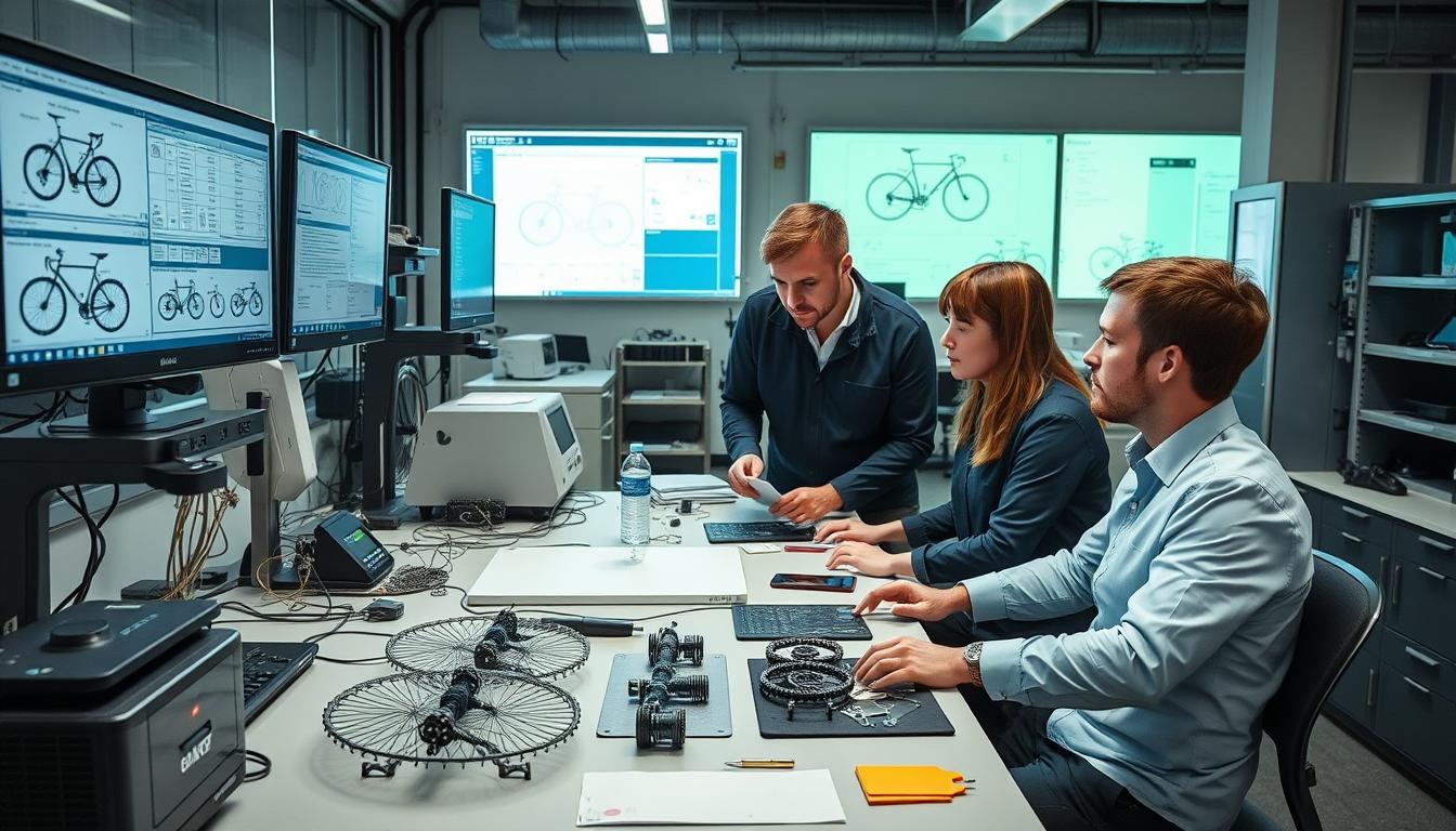 Inżynierowie pracujący nad rozwiązaniem problemów technologicznych w produkcji ekologicznych rowerów